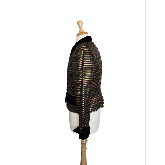 𝅺Vtg Satin Stripped Velvet Y2K Classic Tailored Rockabilly Jacket Blazer Sz 12 - Picture 4 of 11